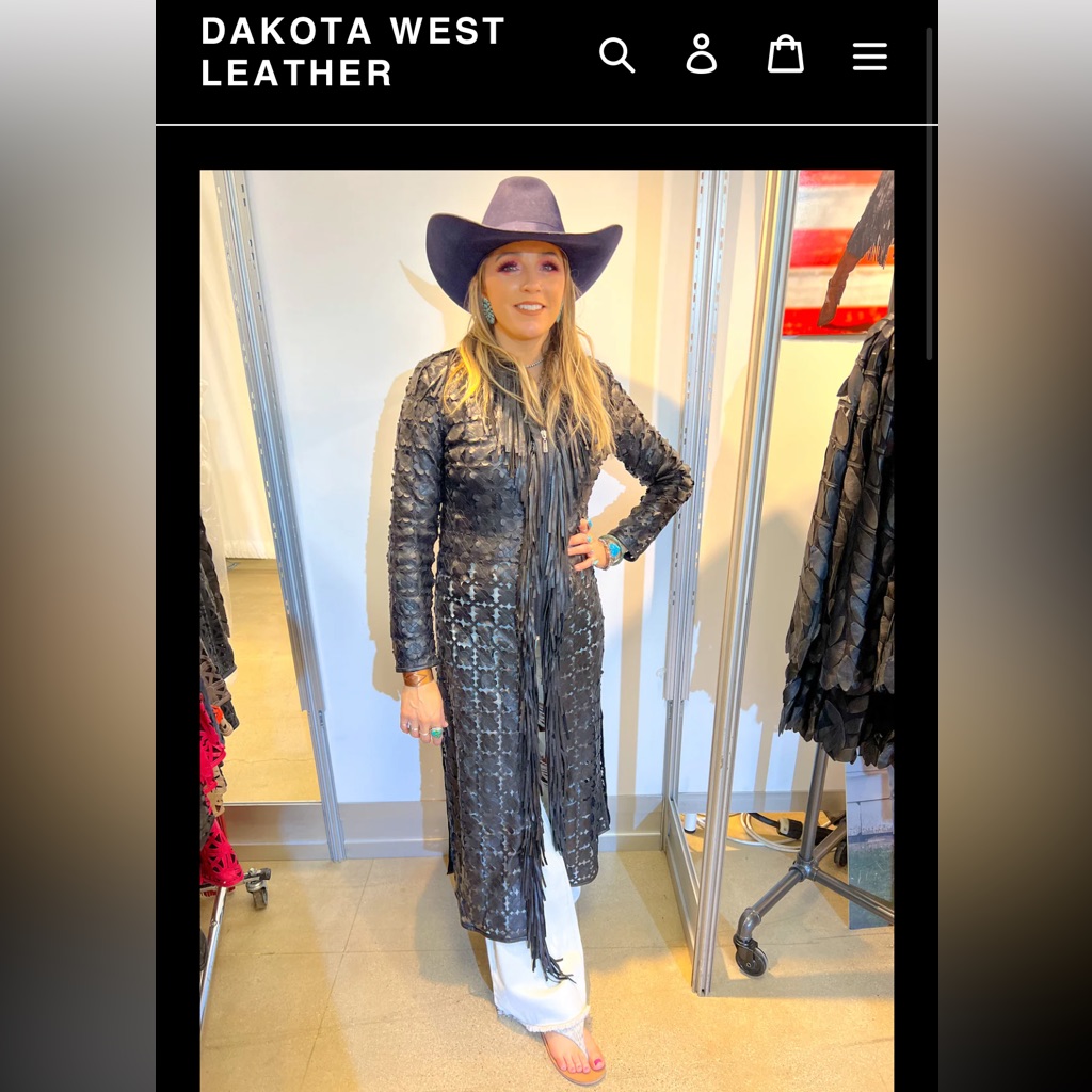 Dakota West Leather 3d Daisy Fringe Duster Jacket Genuine Lamb Metallic Leather